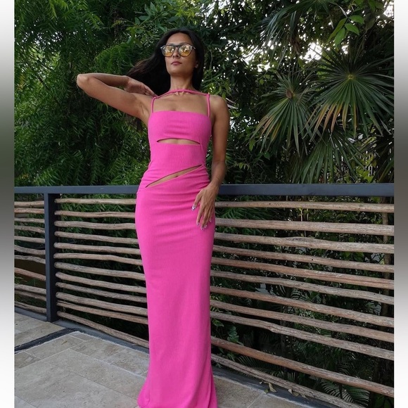 Camila Coelho Knit Cutout Detail Strappy Hayley Maxi Dress barbie pink bodycon - Picture 7 of 8